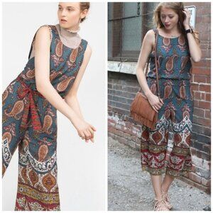 Zara paisley low back boho jumpsuit size XS
